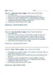 English Worksheet: Culminating Project for novel Holes