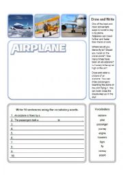 English Worksheet: Airplane Write and Draw