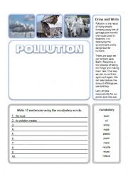 English Worksheet: Pollution Write and Draw Activity