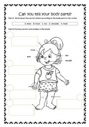 English Worksheet: Can you tell your body parts?
