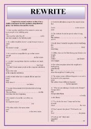 English Worksheet: REWRITE