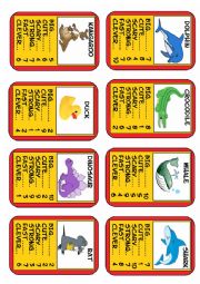 English Worksheet: Animal Top Trumps Set 4 of 6, 8 Cards. Simple adjectives. 
