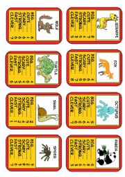 English Worksheet: Animal Top Trumps Set 5 of 6, 8 Cards. Simple adjectives. 