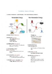 English Worksheet: Vocabulary - Sources of Energy