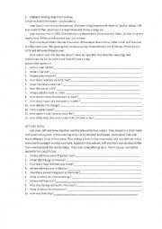 English Worksheet: Comprehension questions Present Simple and Past Simple