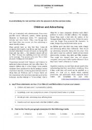 English Worksheet: Children and Advertising