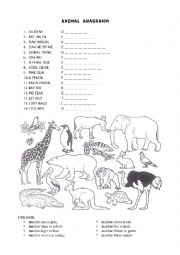 English Worksheet: Animal anagram