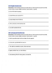 English Worksheet: put the words in order