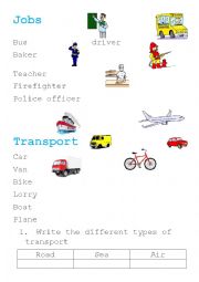 English Worksheet: JOBS AND TRANSPORTS