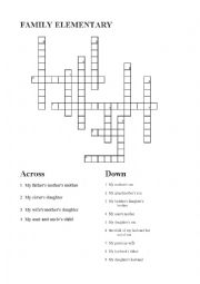 English Worksheet: Family Vocal Crossword