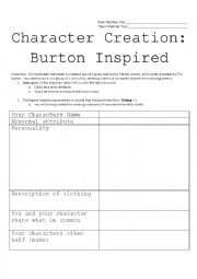 English Worksheet: Tim Burton Character Creation