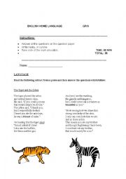 English Worksheet: Tiger and Zebra grammar test
