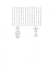 English Worksheet: Word Search - Adjectives of Feelings