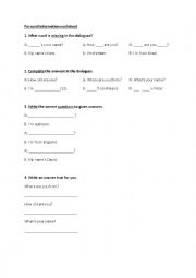 Basic personal questions worksheet 