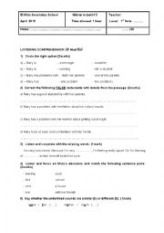 English Worksheet: 1st form test n 3
