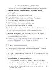 English Worksheet: Charlie and the Chocolate Factory