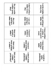 English Worksheet: Verb Tenses Review Cards Game