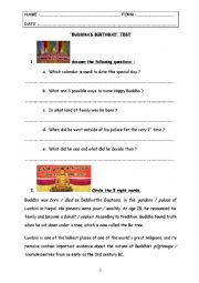 English Worksheet: Special Days test step 29 - Buddhas Birthday
