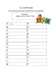 English Worksheet: Alphabet Nouns