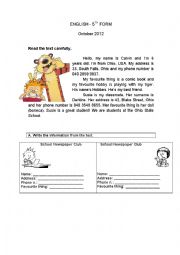 English Worksheet: Test 5th year