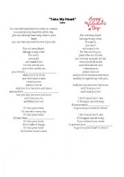 English Worksheet: Song for valentine`s day