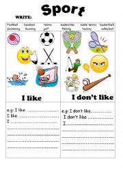 English Worksheet:  sport ( I like or i dont like)