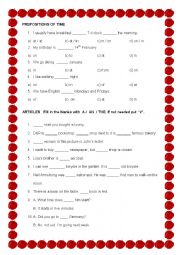 English Worksheet: PREPOSITIONS AND ARTICLES