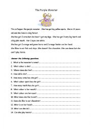 English Worksheet: The Purple Monster