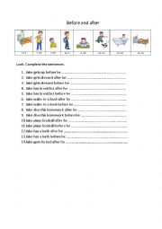 English Worksheet: Before and after worksheet