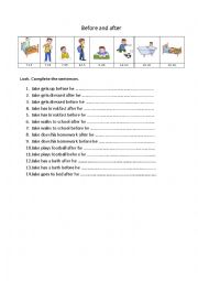 Before and after worksheet