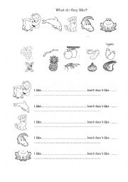English Worksheet: what do they like?