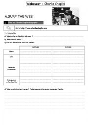 English Worksheet: Charlie Chaplin webquest