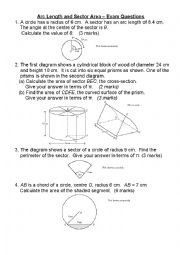 English Worksheet: maths arc sectors