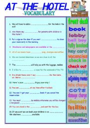 English Worksheet: AT THE HOTEL ( VOCABULARY) 