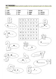 English Worksheet: Numbers 0-12 for kids, beginners