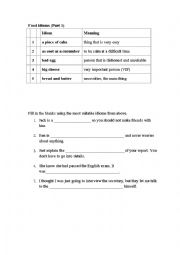 English Worksheet: Introduction of Food Idioms
