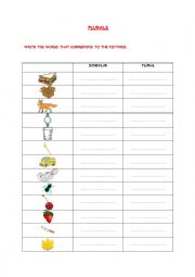 English Worksheet: PLURALS WORSHEET