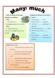 English Worksheet: many/ much