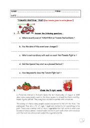 English Worksheet: Special Days Test step 33 - La Tomatina (Spain)