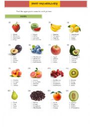 English Worksheet: Food Vocabulary - Fruits