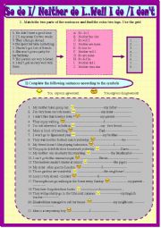 English Worksheet: So do I/ Neither do I