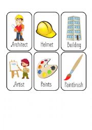 English Worksheet: Jobs Card Game [1/8] [Architect - Artist - Bricklayer - Carpenter]