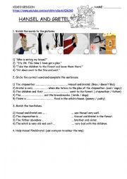 English Worksheet: Hansel and Gretel (video + activities)