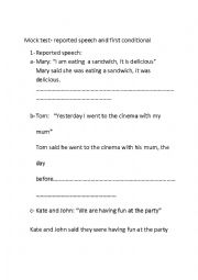 English Worksheet: TEST Reported speech and 1st conditional