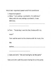 English Worksheet: TEST Reported speech and 1st conditional