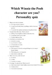 English Worksheet: Which Winnie the Pooh character are you? Personality quiz part 3