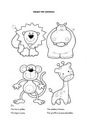 English Worksheet: Color the Animals