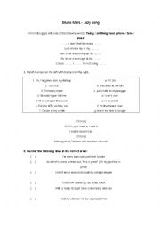 English Worksheet: Bruno Mars Lazy song