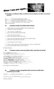 English Worksheet: When I see you again (song) Wiz Khalifa