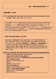English Worksheet: mid term test n3 -7th form